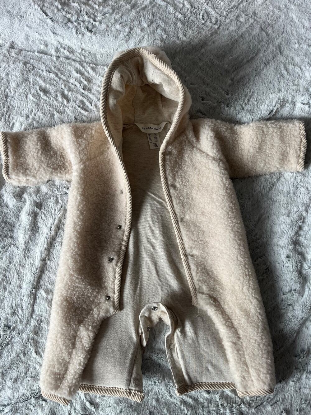 H&M Adorables Wool Teddy Sherpa Baby Bunting Hooded Cream Nordic NB 0-2M